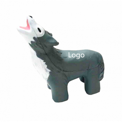 promotional toy print logo custom animal shape PU foam Wolf Stress ball